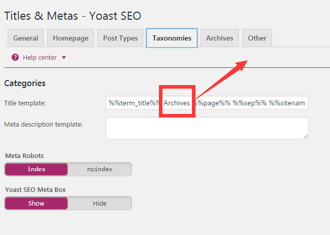 yoast seo taxonomies设置